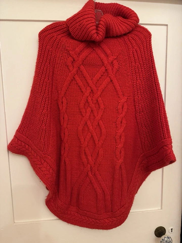 Joules Analise Red Chunky Knit Cape/Poncho, Wool/Alpaca Blend, Size S/M VGC - Image 2 of 4
