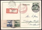 Germany, 1936 Nordamerika Zeppelin flown registered postal card to USA  -HW26