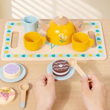 Wooden Tea Set Kitchen Accessories for 3 4 5 Years Old Children Little Girls
