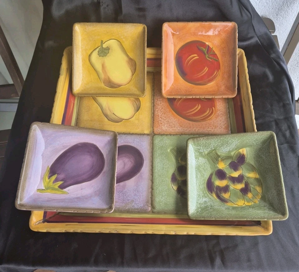 Terra Toscana Clay Art 5 Piece Antipasti Set. Hand Painted. Excellent Condition - Image 4 of 4