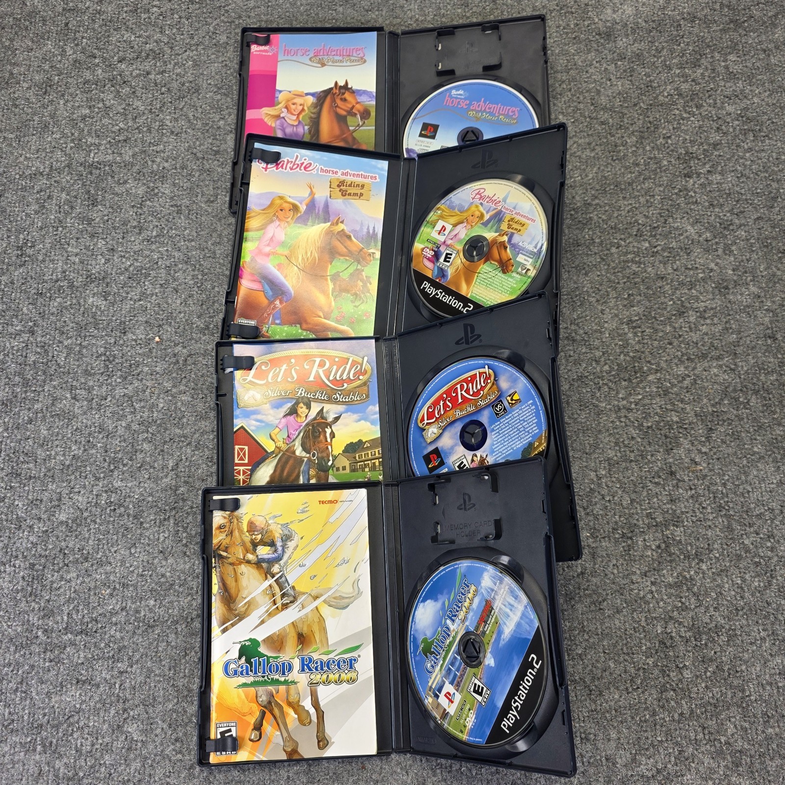 Lot Of 4 Ps2 Horse Games Gallop Racer, Lets Ride, Barbie Horse Adventures CIB 