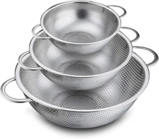 Stainless Steel Micro-Perforated Colander Set, 3 Sizes - 1/3/5Qt