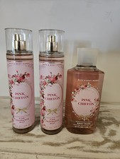 Pink Chiffon Bath  Body Works New Lot Of 3 Fine Fragrance Mist Body Wash BBW
