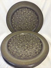 Set Of 4 FRANCISCAN MADEIRA DINNERWARE DINNER PLATES GREEN BROWN TAN 10.5”