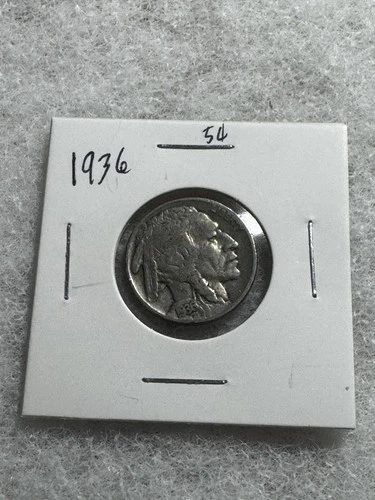1936 5C Buffalo Nickel- Good To Very Good, Feathers  Have Detail- See Pics