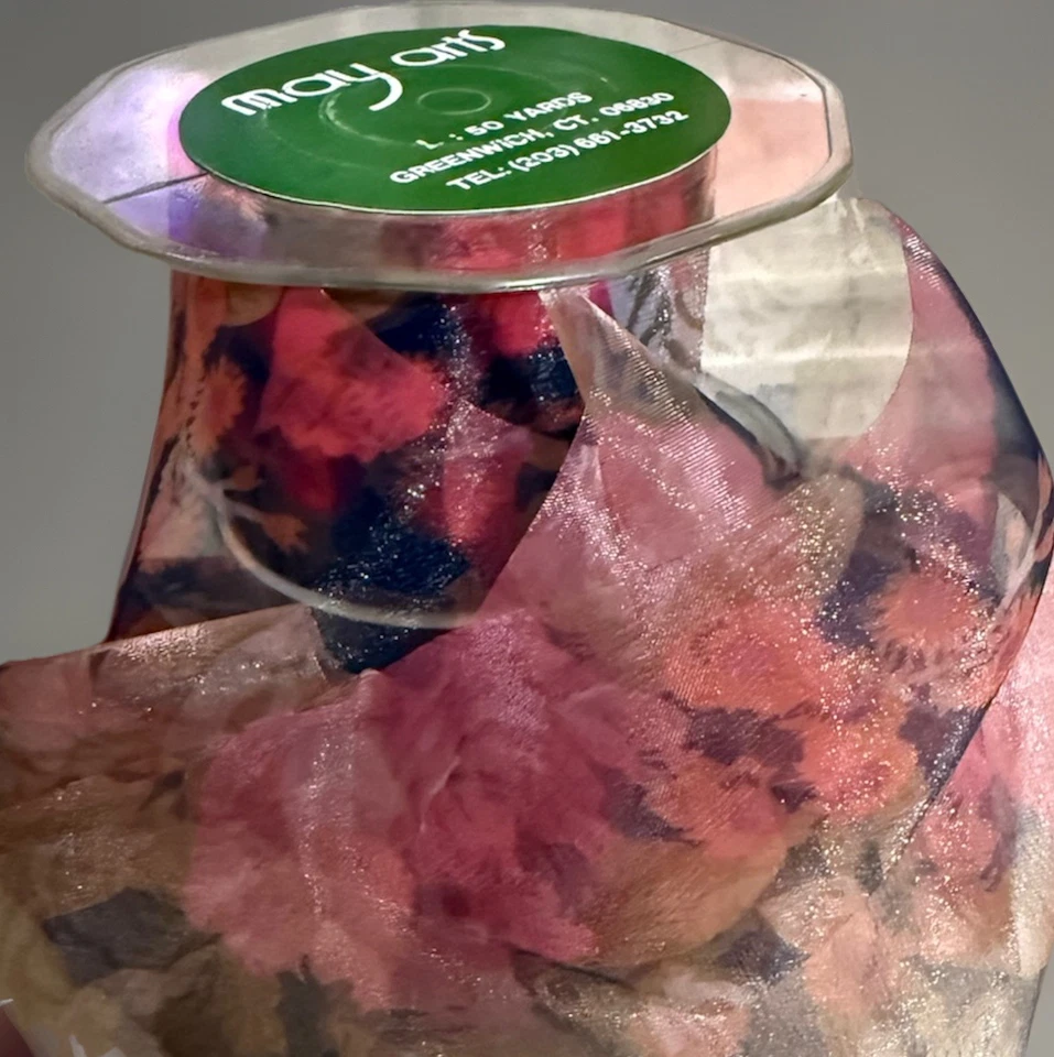 May Arts 2 Inch Sheer Floral Ribbon - 50 Yard Spool - Image 2 of 2