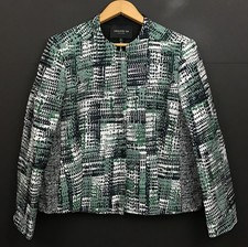 Lafayette 148 New York Green Black Textured Tweed Zip Jacket Size 14