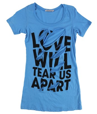 Sweet & Toxic Womens Love Will Tear Us Apart Graphic T-Shirt, Blue, Medium
