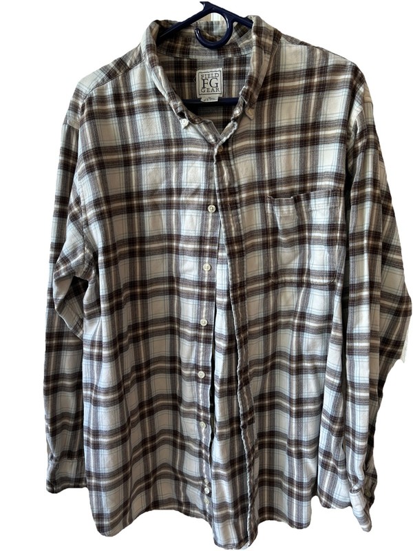 Field Gear FG Outdoor wear Men’s XL Brown Plaid Long Sleeve 100% Cotton