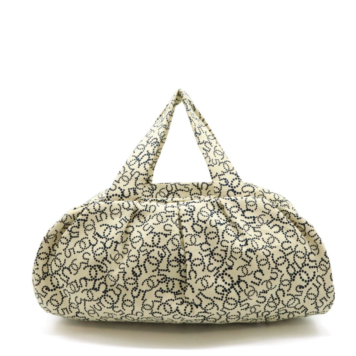 CHANEL No.5 Coco Mark Arabesque Motif Handbag Mini Boston Canvas Ivory Navy Blue