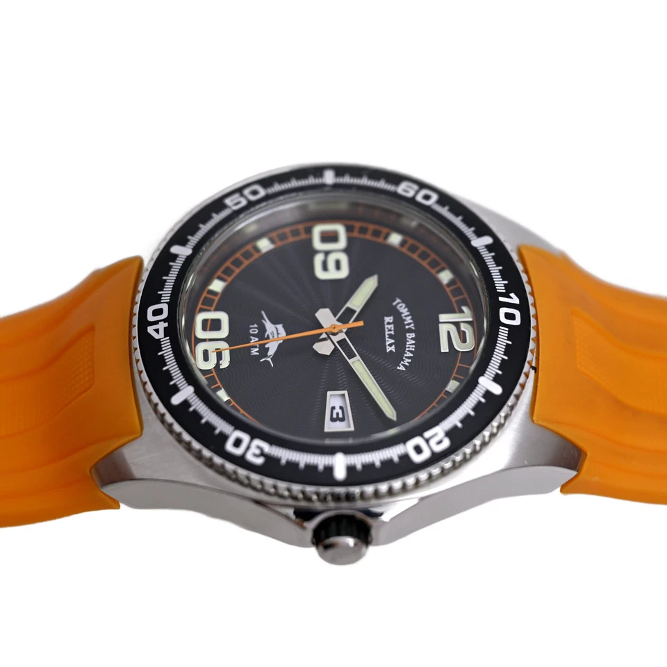 Tommy Bahama Reloj Relax Naranja Para Hombre 47mm Tono Plateado Negro Naranja Esfera Fecha Foto 3 de 4