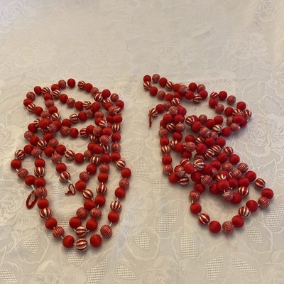 2 Strands Vintage Satin Ball Garland Striped Red Gold Satin Balls  18  Total