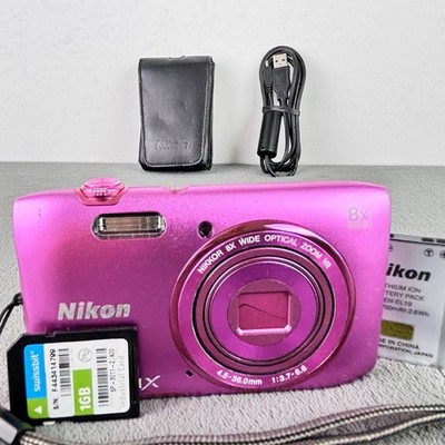 Nikon COOLPIX S3600 Pink 20.0MP 8x Optical Zoom Compact Digital Camera Set