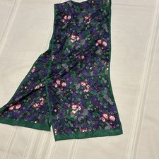 Vtg Elaine Gold Green Purple Red Gray Floral 100 Silk Oblong Scarf