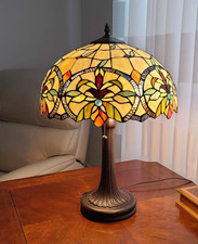 Stunning Vintage Tiffany Style 23" Table Lamp - Floral Stained Glass Design