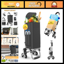Heavy Duty 3-in-1 Foldable Shopping Cart with 6 Wheels, 110 lbs Capacity, Portab