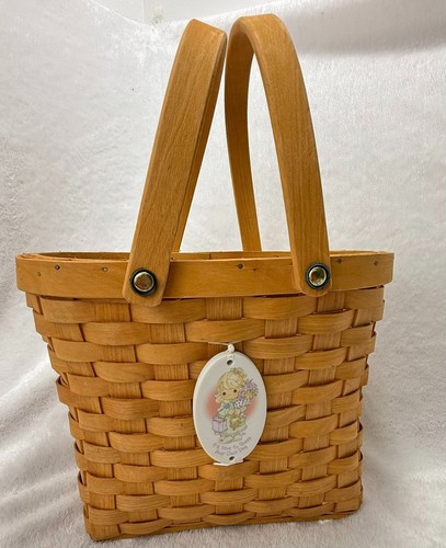 Woven Wood Basket w/ Precious Moments Tag | Longaberger Style, 14" X 10"
