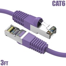 3FT Cat6 RJ45 Ethernet LAN Network SSTP Shielded Patch Cable Copper 26AWG Purple