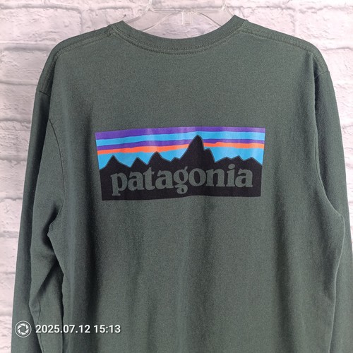 Patagonia Shirt Mens Large Green Long Sleeve Logo Graphic Outdoors Hiking Tee - Picture 2 of 5