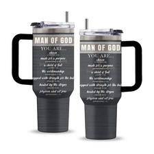 Christian Gifts, 40 Oz Man of God Tumbler with Handle, Gift for Catholic Reli...