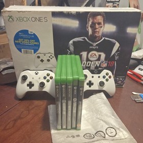Xbox One S 500GB White Console Bundle Madden 18 Box 2 Controllers Kinect 5 Games