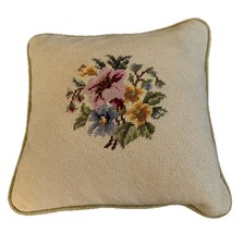 Vintage 12  X 12  Needlepoint Pillow Roses Floral Velvet Back
