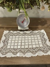Vintage Fine Needle Crocheted Lace Table Runner 21"x12" White Victorian Cottage