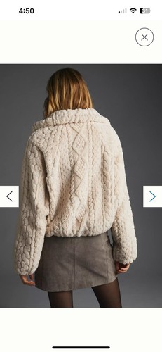 NWT! Anthropologie Pilcro Textured Cable Faux-Fur Fuzzy Jacket Small Brown Crop - Picture 5 of 9