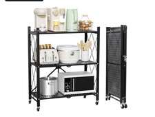 3 Tier Folding Shelving Unit on Wheels Metal Storage Rack 62cm  Kitchen Garage