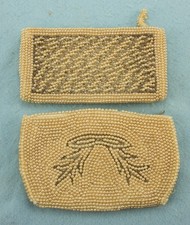 2 Vintage Ivory Pearl Beaded Evening Clutch Zipper Bag Made in Japan 7x4"