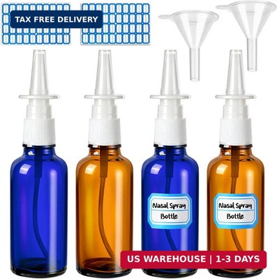 8 Pcs Nasal Spray Bottle, 50ML/1.76OZ 4Pcs Fine Mist Glass Empty Brown Blue Nose