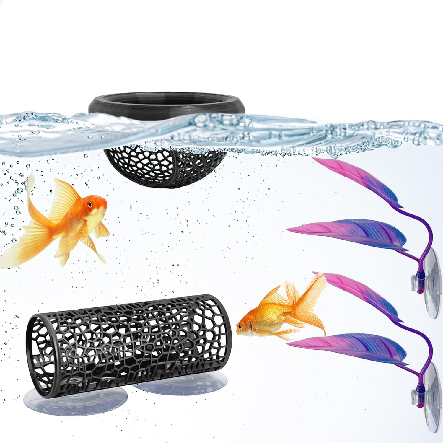 4 Pcs Betta Fish Hammock & Toy Set, Suction Cup Tunnel, Floating Betta Fish