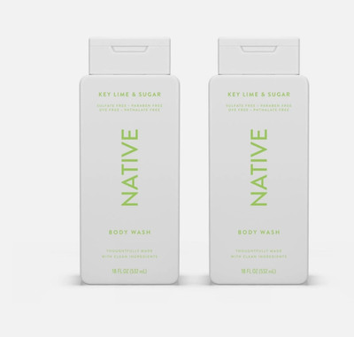 2 Pack Native Key Lime and Sugar Body Wash- 18 Fl Oz Each NEW