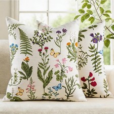Spring Vintage Floral Pillow Covers 18x18 Set of 2, Sage Green Wild Flowers P...