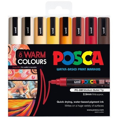 Posca PC-5M Paint Marker Medium Bullet Tip 2.5mm Warm Colours - Pack of 8