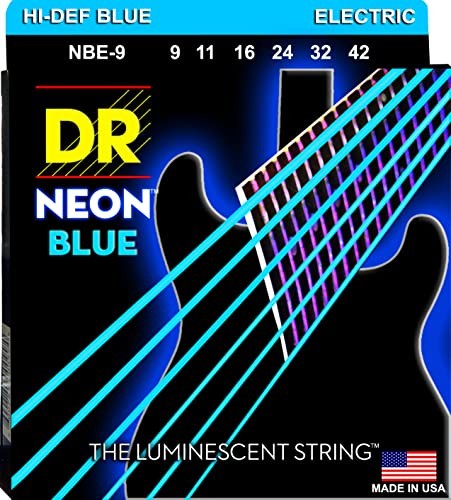 DR Strings NBE-9 Hi-Def Neon Blue Colored Electric Guitar Strings Light String - Picture 1 of 1