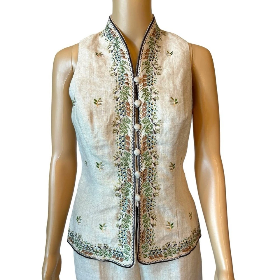 Donna Morgan Beige Lino Bordado Pantalón Set 4P H14 Foto 2 de 4