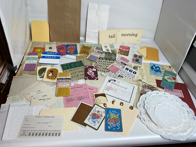 Junk Journal Ephemera Seam button vintage papers tag card doilies supplies Flash