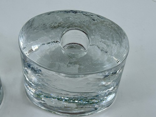 Pair Crate & Barrel Ice Taper Clear Glass Oval Candle Holders 3¼" T 3½"x2½" Base - Picture 5 of 8