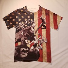 DC Comics Justice League T-Shirt American Flag Lee Men's SMALL All Over Print