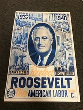 Franklin D Roosevelt FDR 1940 Presidential Election Sign Campaign Poster