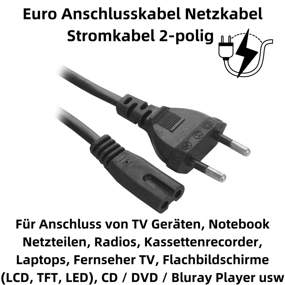 H51 Euro Stromkabel 1,5m, Eurostecker auf C7 Buchse, Netzkabel für Kleingeräte - Bild 2 von 4