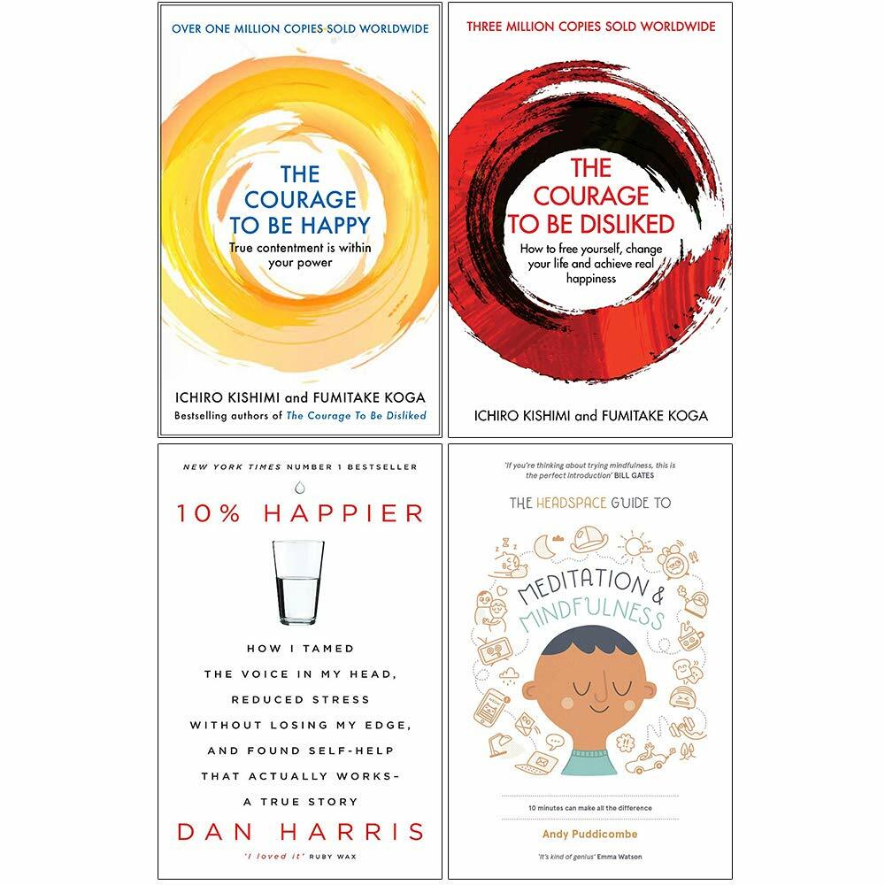 Courage to be Happy, Disliked, 10% Happier, Mindfulness & Meditation 4 Books Set
