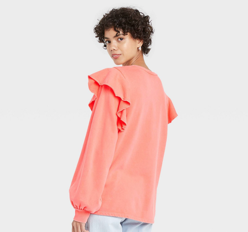 Women's Ruffle Sweatshirt - Universal Thread Peach S, Pink