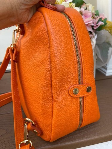 SAC À DOS EN CUIR ORANGE VITTORIA PACINI fabriqué en Italie (PU700 - Photo 3/7