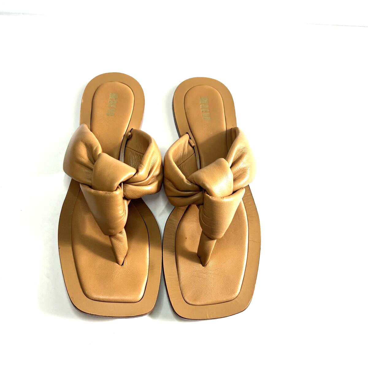 Maeve Anthropology Puffy Knot Tan Leather Flip Flop Sandals