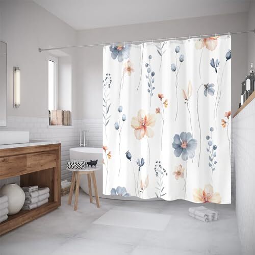 Watercolor Floral Shower Curtain Gray Beige Flower Shower 72''×72'' Grey - Bild 4 von 7