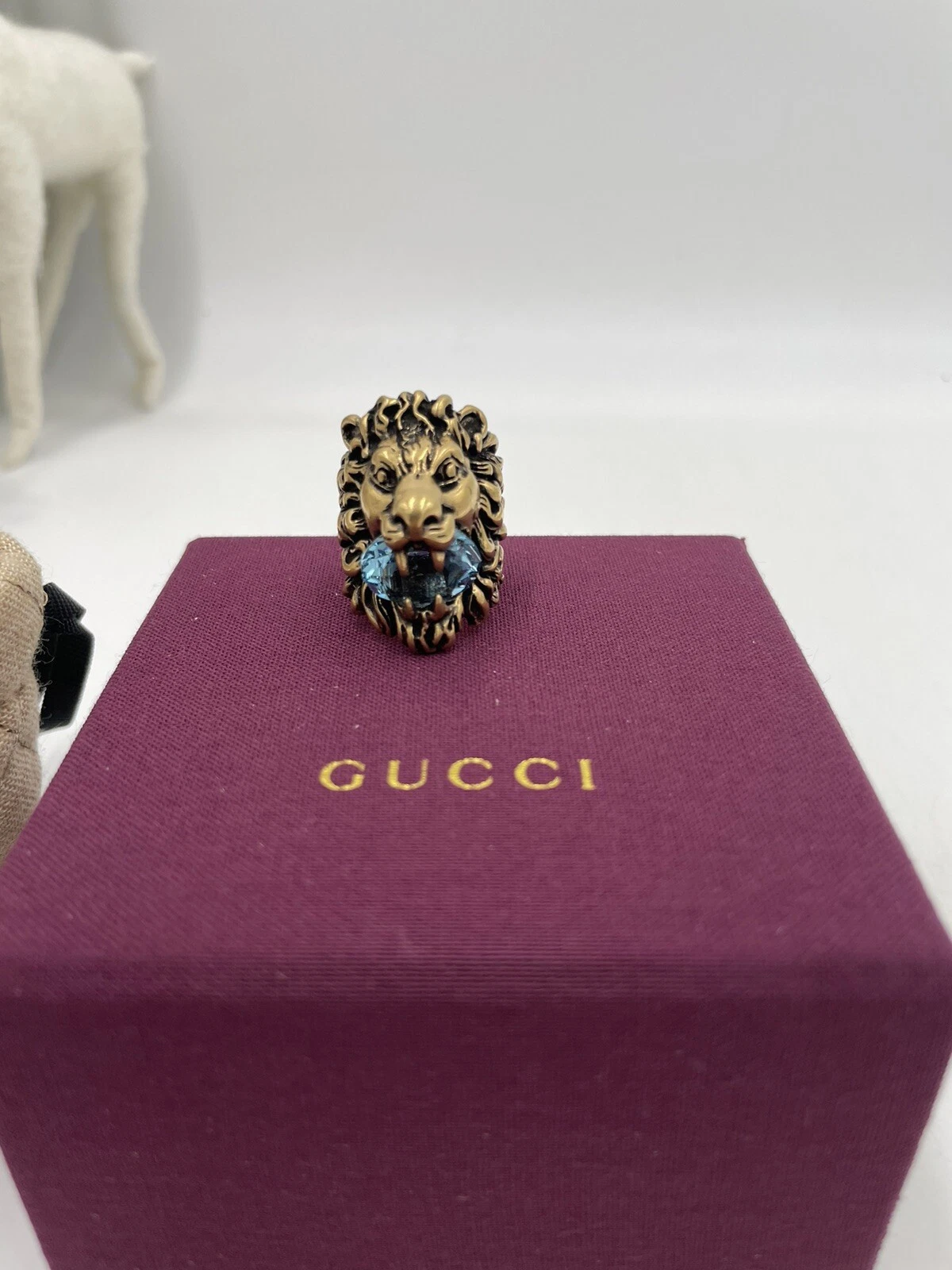 Bague unisexe Gucci or tête de lion cristal taille 6 made in Italy
