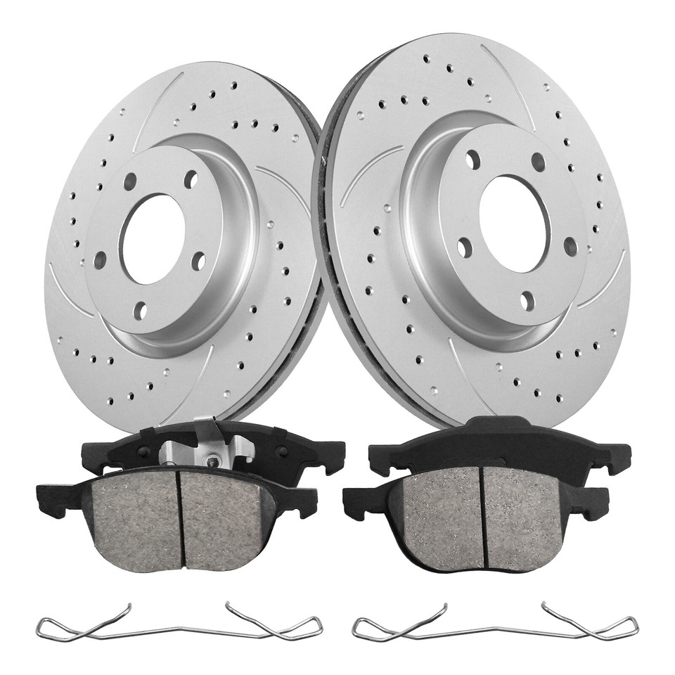 Front Rear Disc Drilled Brake Rotors Ceramic Brake Pad Kit for 2011