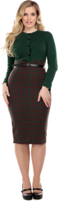 Collectif «CARON WOODLAND» Pine TARTAN Karo Pencil Skirt BLEISTIFROCK Rockabilly